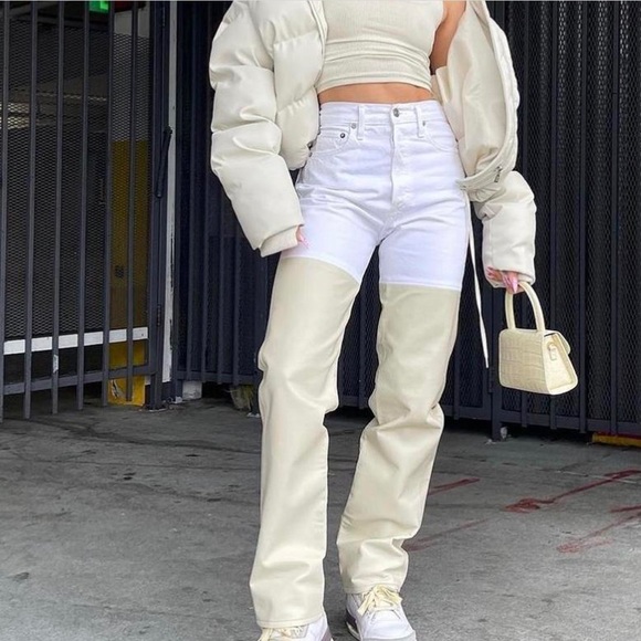 Agolde half leather half denim pants - Picture 1 of 2